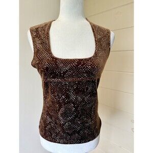 CDW Vintage Velvet Brown Copper Snakeskin Print Wide Leg 2 PC Set Sz S Retro